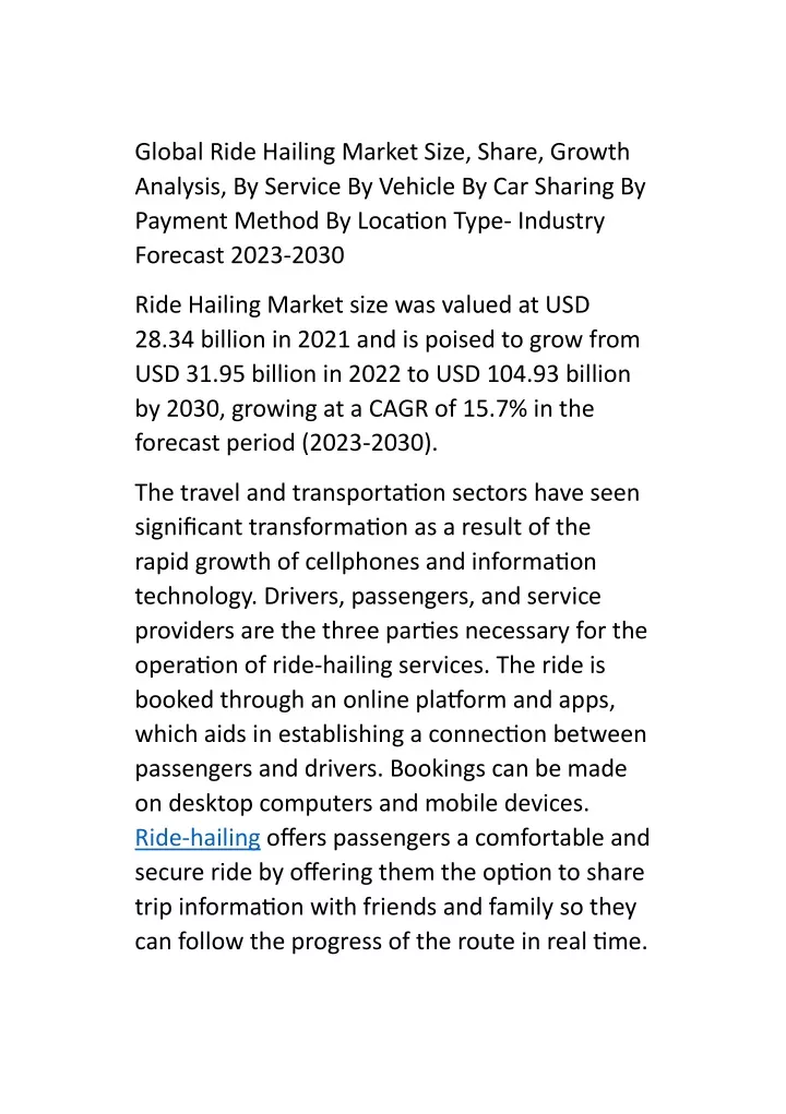 global ride hailing market size share growth