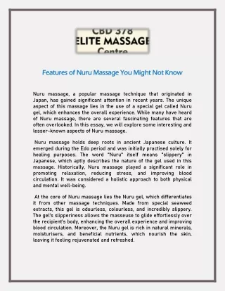 Features of Nuru Massage You Might Not Know