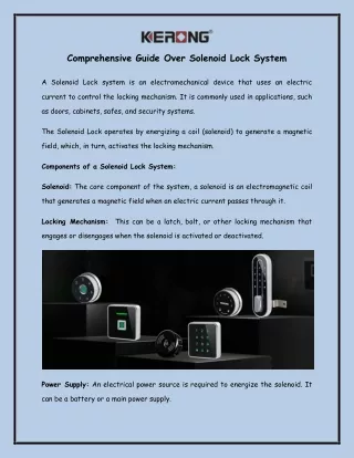 Comprehensive Guide Over Solenoid Lock System