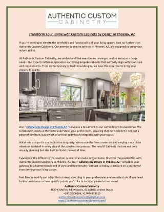 Transform Your Home with Custom Cabinets by Design in Phoenix AZ