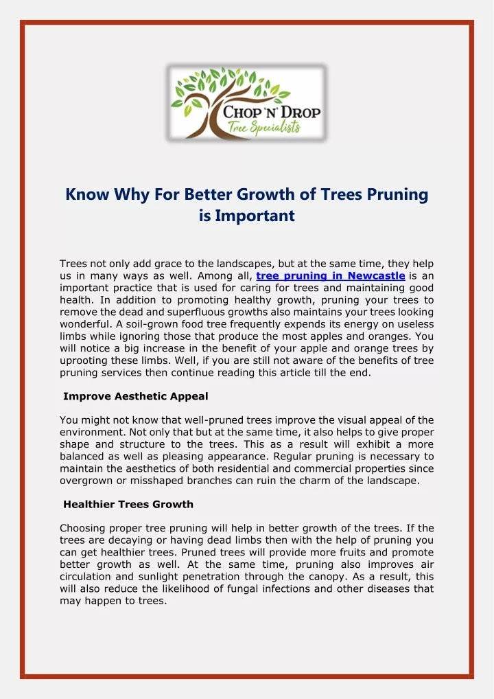know why for better growth of trees pruning