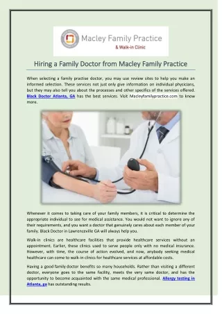 Hiring a Family Doctor from Macley Family Practice