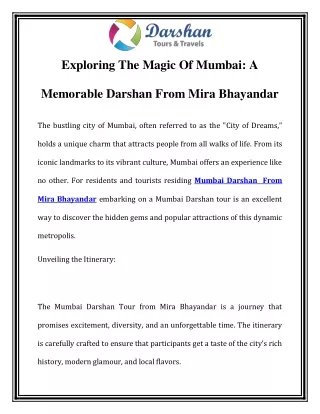 Mumbai Darshan  From Mira Bhayandar Call-9870275230