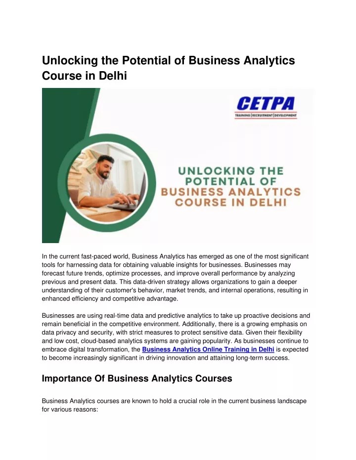unlocking the potential of business analytics