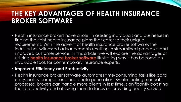 the key advantages of health insurance broker software