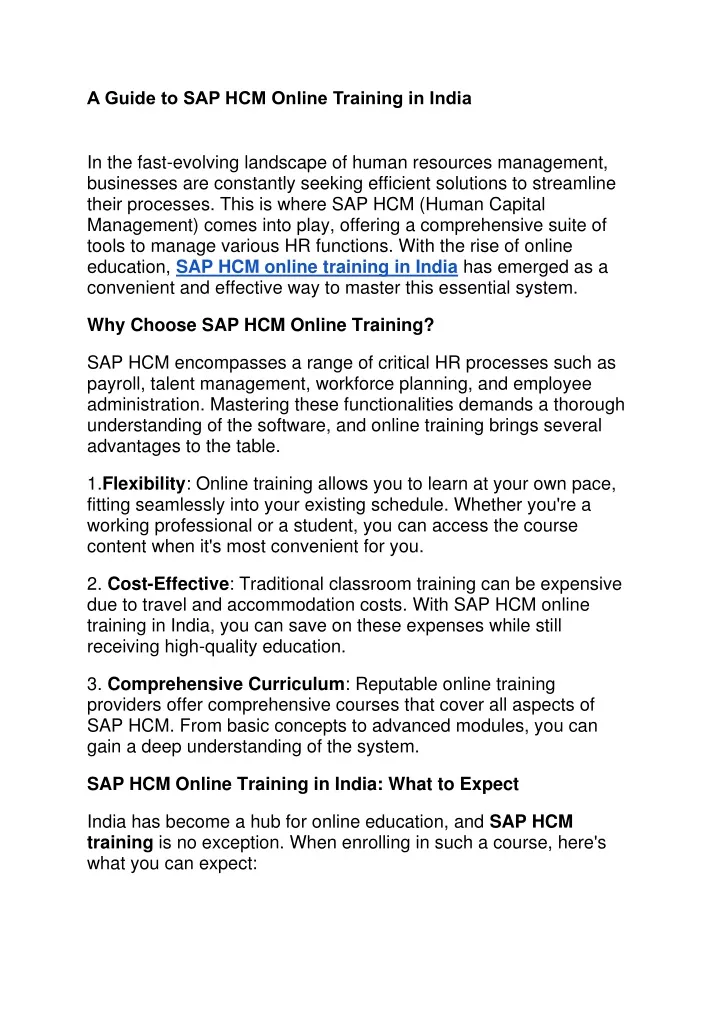 a guide to sap hcm online training in india