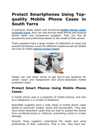 Protect Smartphones Using Top-quality Mobile Phone Cases in South Yarra