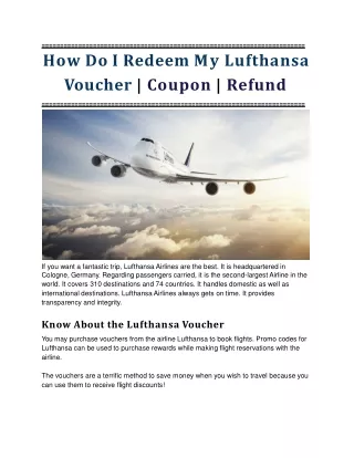 How Do I Redeem My Lufthansa Voucher | Coupon | Refund