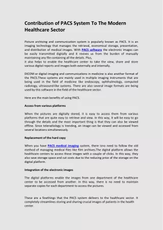 Contribution of PACS System To The Modern Healthcare Sector
