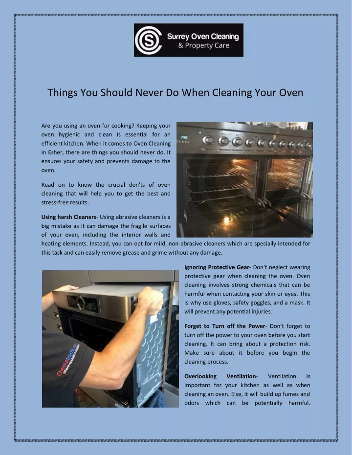 things you should never do when cleaning your oven