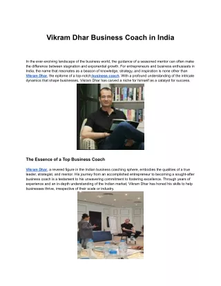 Vikram Dhar Business Coach in India