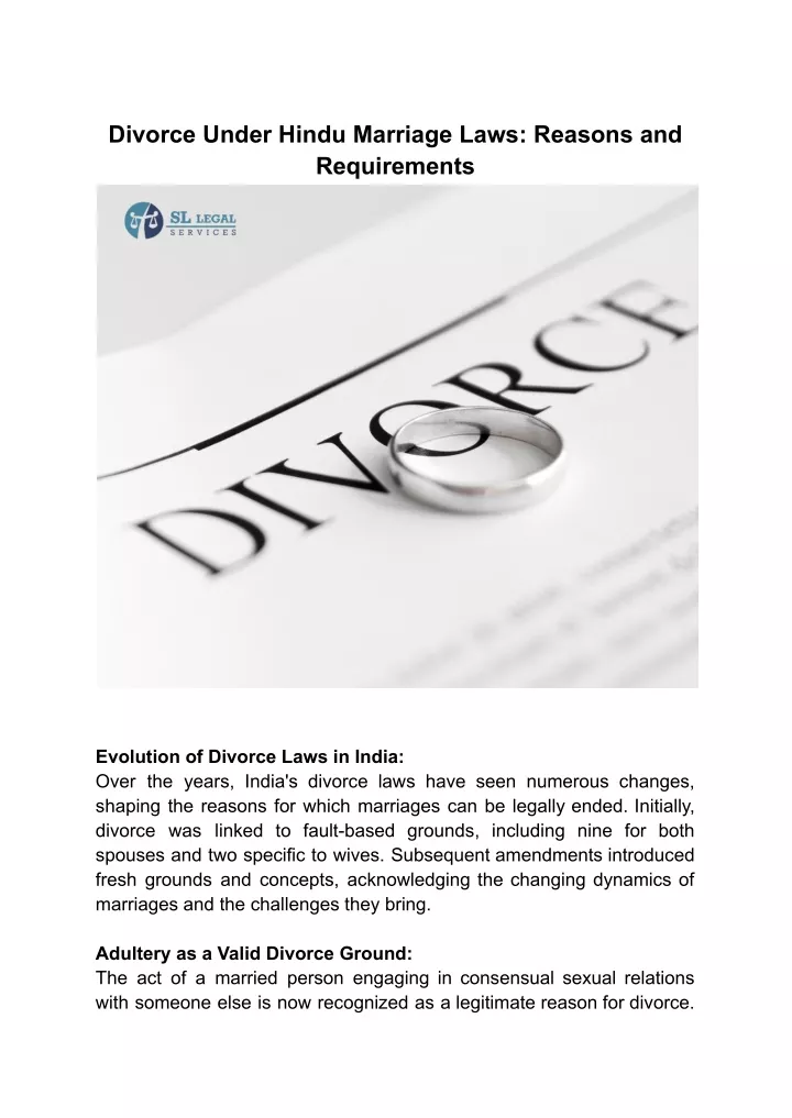 divorce under hindu marriage laws reasons