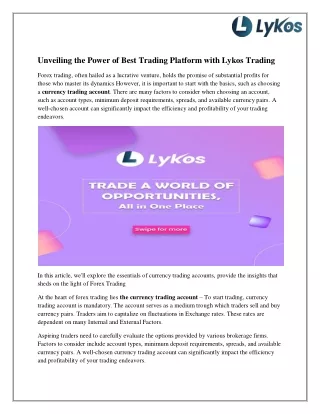 Unveiling the Power of Best Trading Platform with Lykos Trading