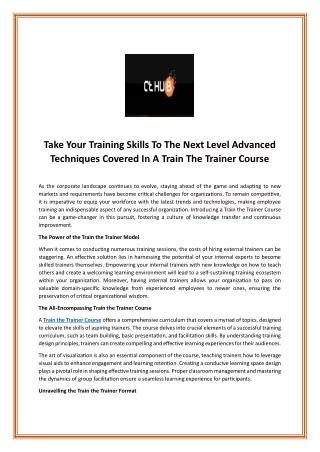Take Your Training Skills To The Next Level Advanced Techniques Covered In A Train The Trainer Course