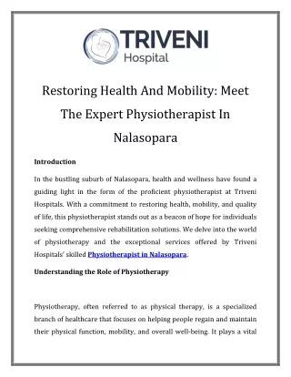 Physiotherapist in Nalasopara Call-7875178753