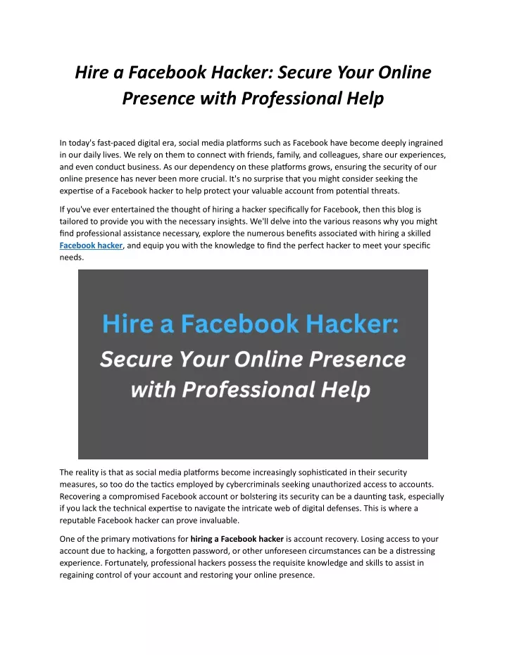 hire a facebook hacker secure your online