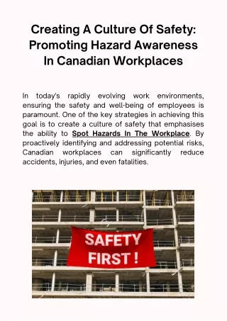 Creating a Culture of Safety: Promoting Hazard Awareness in Canadian Workplaces