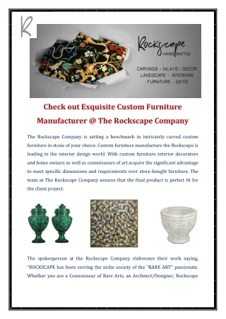 Check out Exquisite Custom Furniture Manufacturer @ The Rockscape Company