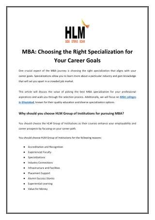 MBA: Choosing the Right Specialization for Your Career Goals