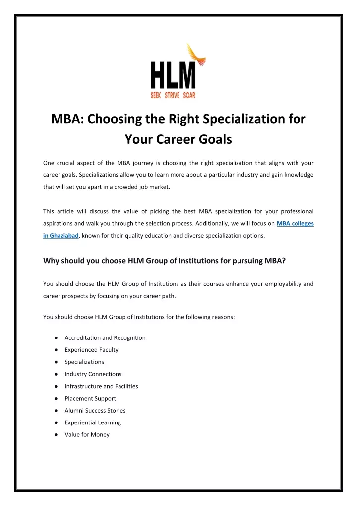mba choosing the right specialization for your