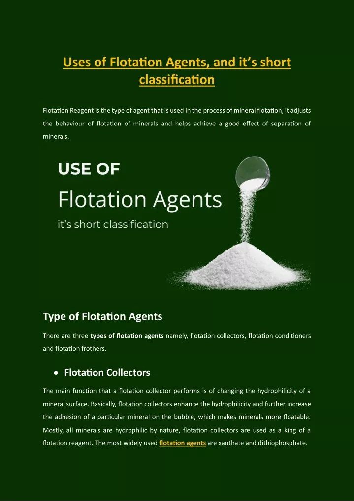 uses of flotation agents and it s short