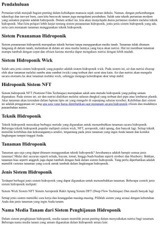 Menyelami Dunia Pertanian Modern: Teknik Hidroponik