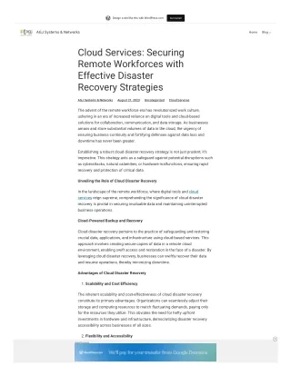 Cloud Services: Securing Remote Workforces with Effective Disaster Recovery Stra