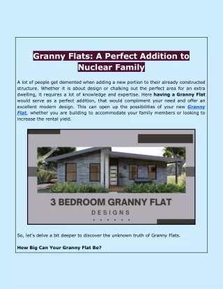 Granny Flats- A Perfect Addition to Nuclear Family