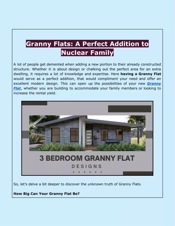granny flats a perfect addition to nuclear family