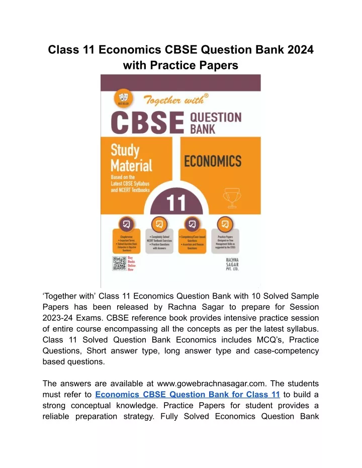 PPT Buy Now Latest Edition Of Class 11 Economics CBSE Question Bank   Class 11 Economics Cbse Question Bank 2024 With N 