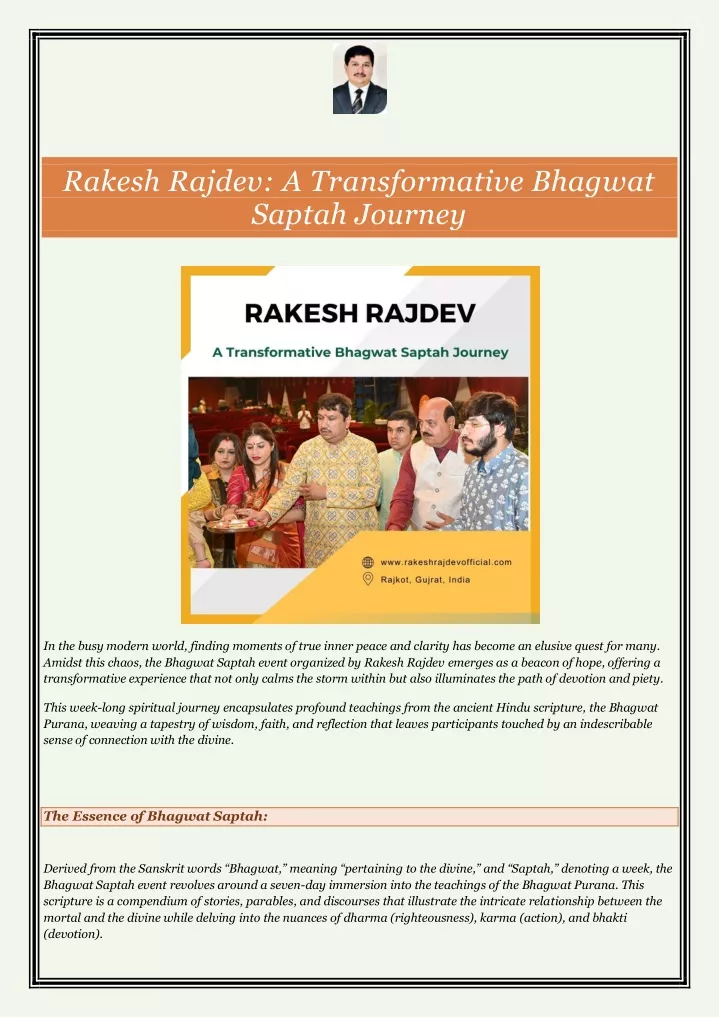 rakesh rajdev a transformative bhagwat saptah