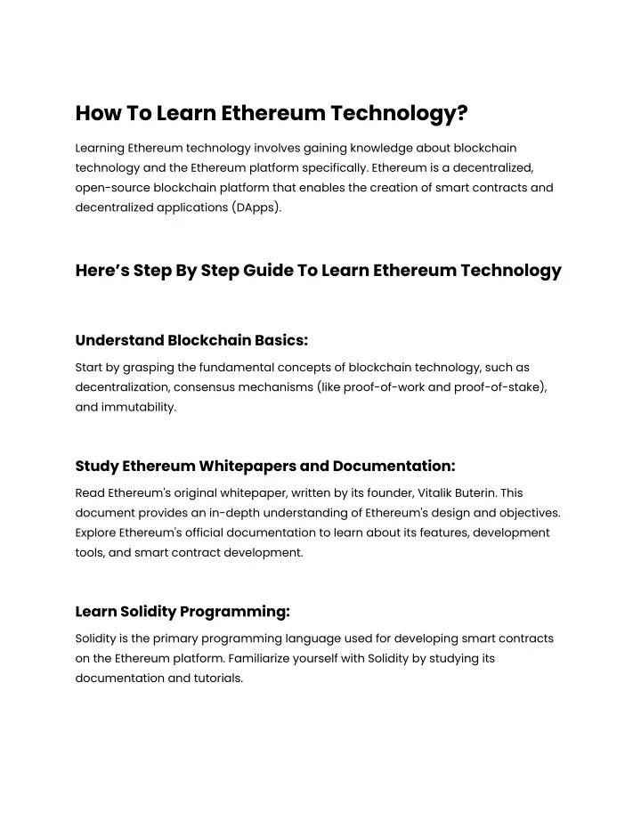 how to learn ethereum technology