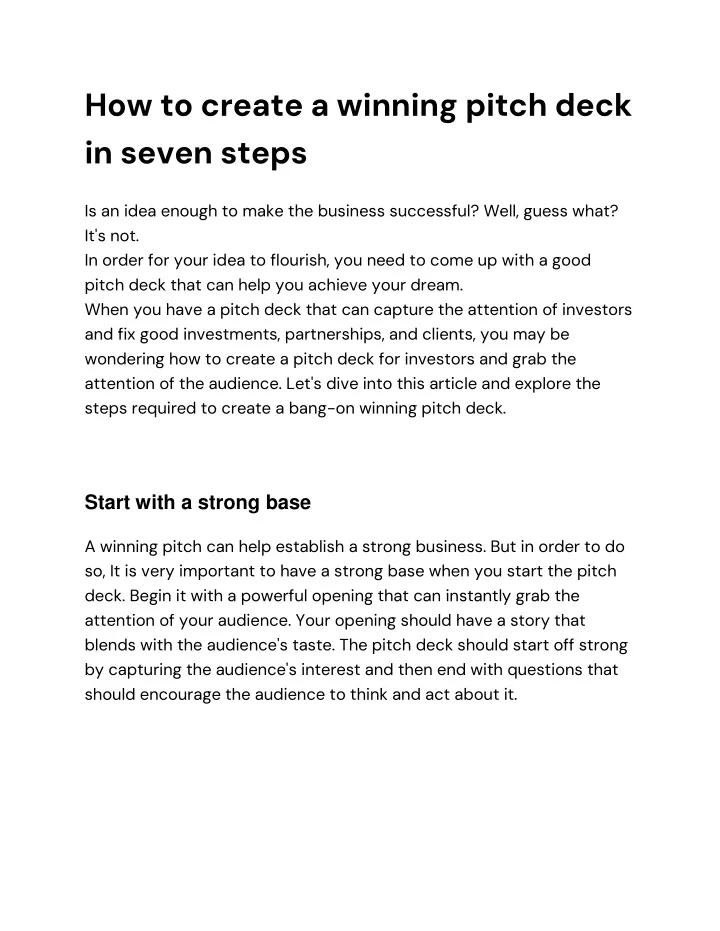 how to create a winning pitch deck in seven steps
