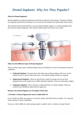 Dental Implants- Why Are They Popular?