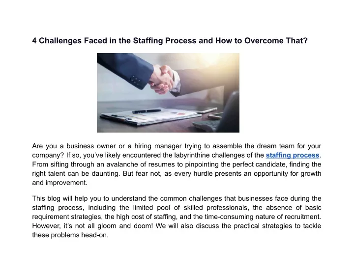 4 challenges faced in the staffing process