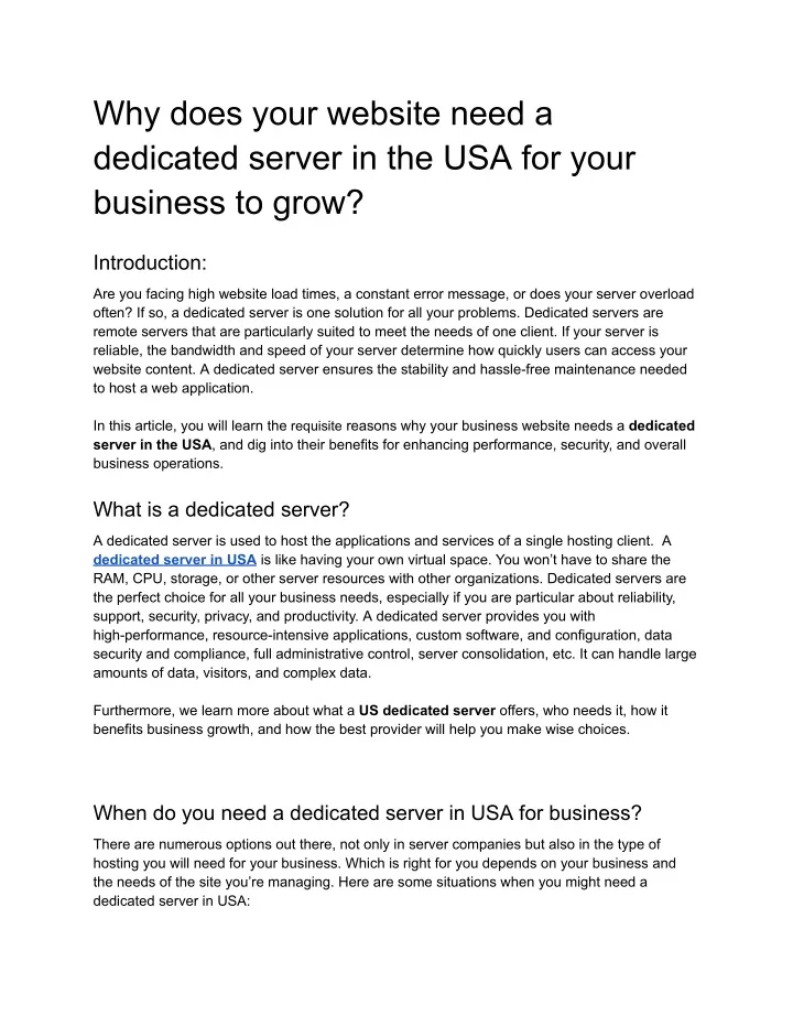 why does your website need a dedicated server