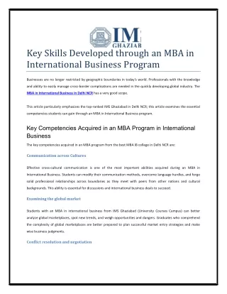 Key Skills Developed through an MBA in International Business Program