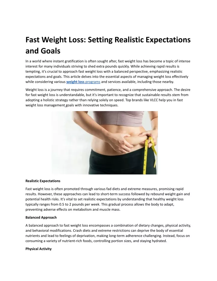 fast weight loss setting realistic expectations