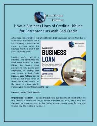 How is Business Lines of Credit a Lifeline for Entrepreneurs with Bad Credit