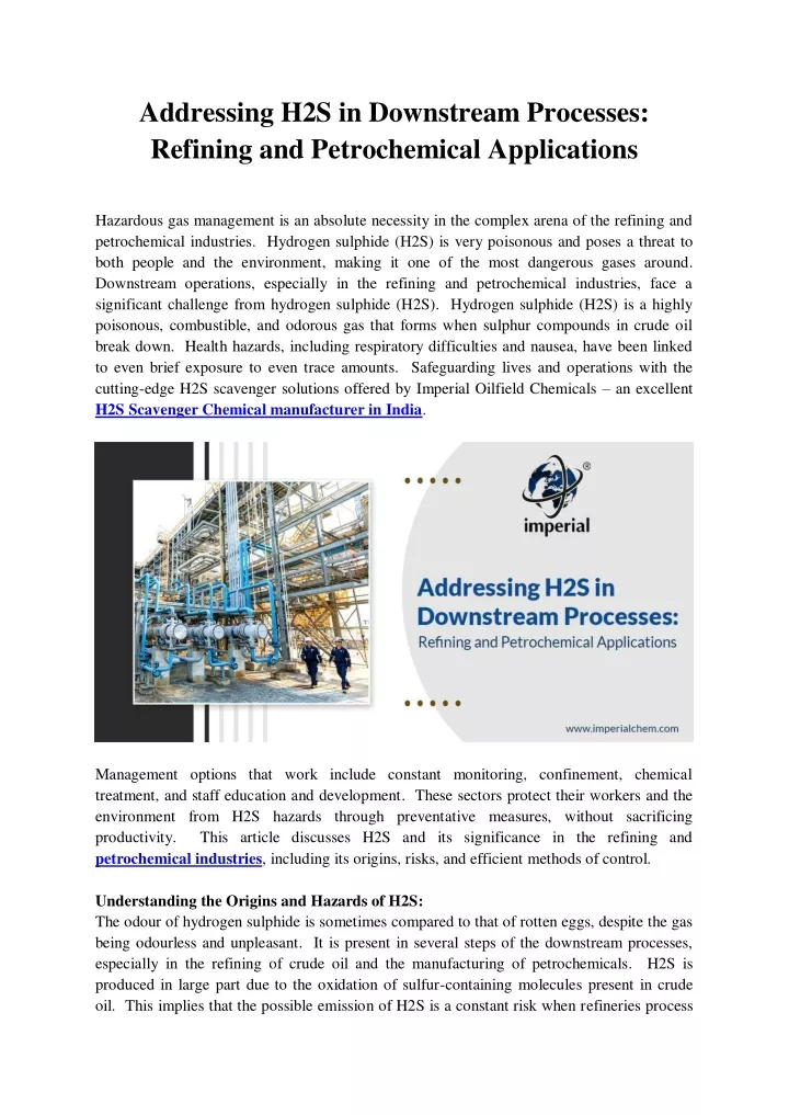 addressing h2s in downstream processes refining