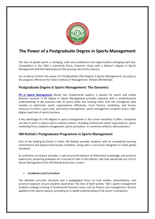 The Power of a Postgraduate Degree in Sports Management