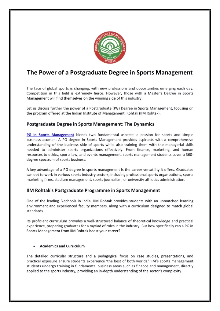 the power of a postgraduate degree in sports