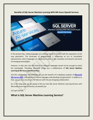 benefits of sql server machine learning with