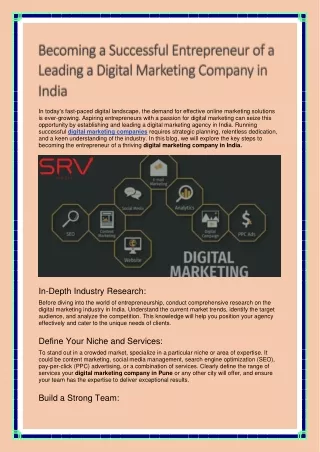 Becoming a Successful Entrepreneur of a Leading a Digital Marketing Company