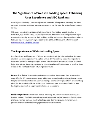 The Significance of Website Loading Speed-Enhancing User Experience and SEO Rankings