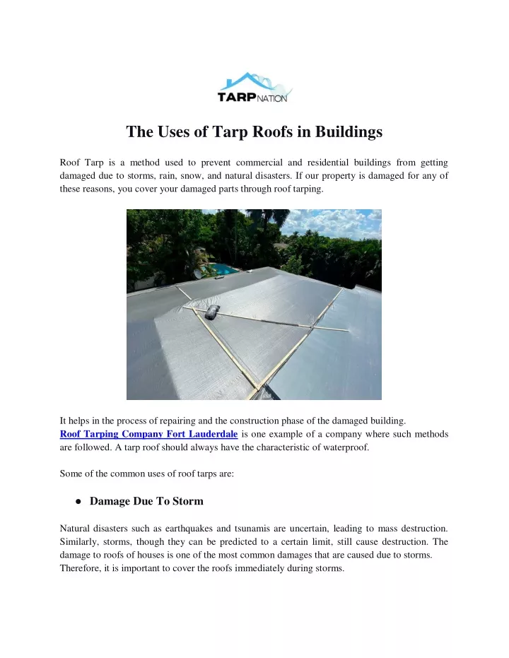 the uses of tarp roofs in buildings