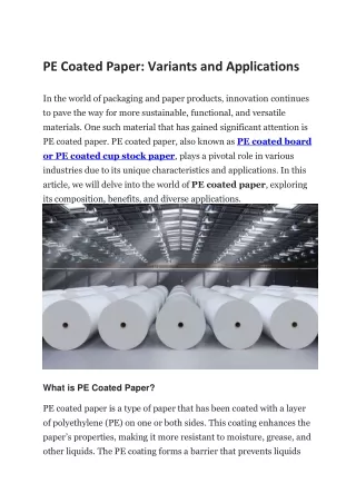 PE Coated Paper- Variants and Applications
