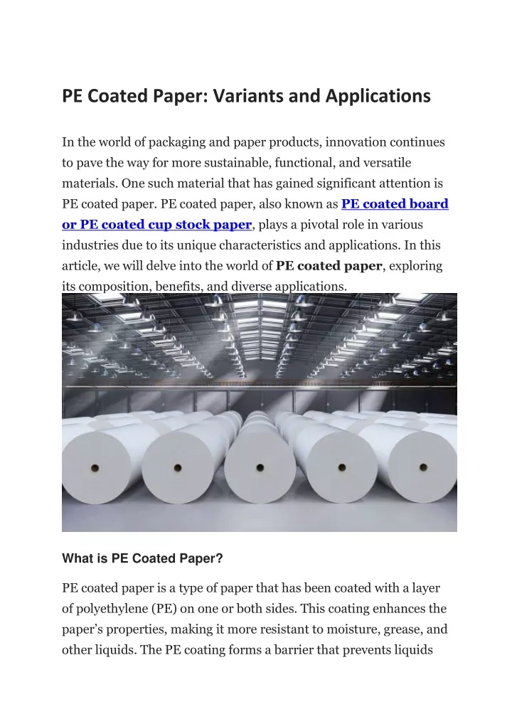 pe coated paper variants and applications