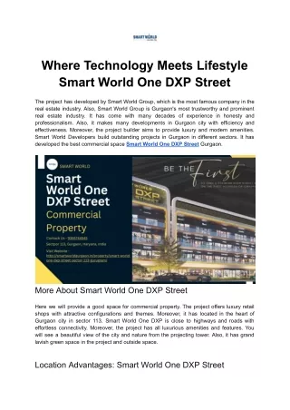 Where Technology Meets Lifestyle Smart World One DXP Street