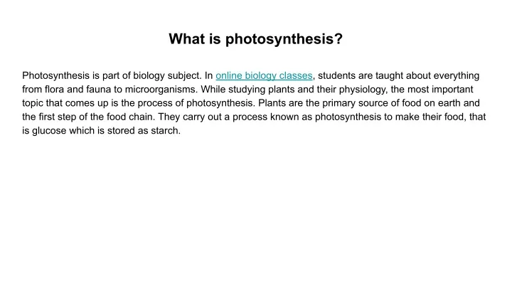 what is photosynthesis